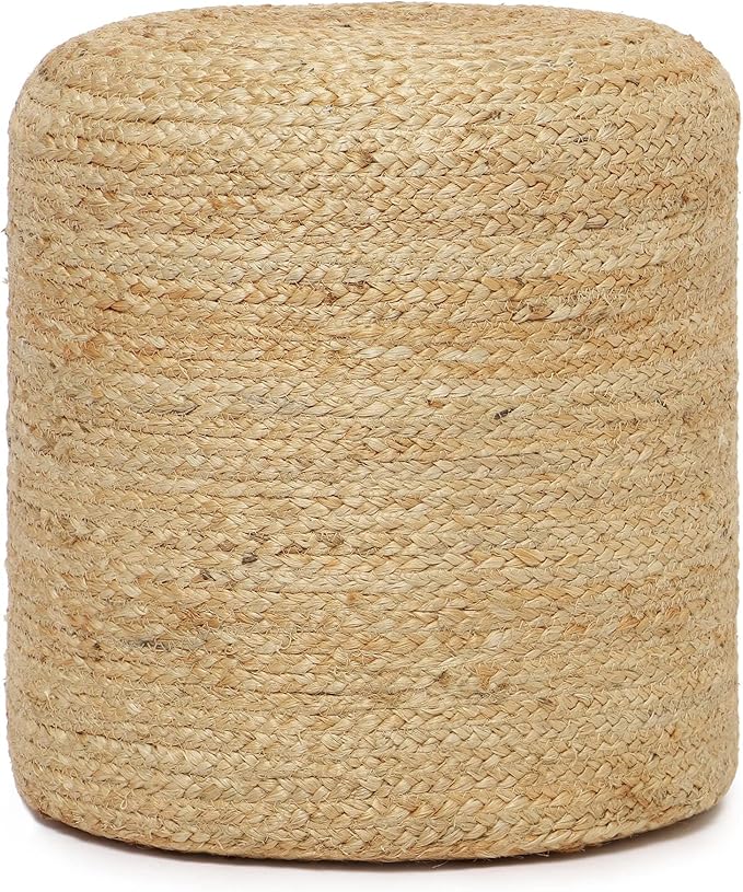 REDEARTH · Cylindrical Pouf Ottoman - Braided Pouffe Accent Sitting Round Footrest for Living Room, Bedroom, Nursery, kidsroom, Patio, Gym; 100% Jute Set of 2 (14.5"X14.5"X16"; Natural)