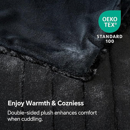 BEDELITE Faux Fur Throw Blanket for Couch, Soft and Cozy 3D Ribbed Fluffy Blanket, Thick Warm Plush Fuzzy Faux Rabbit Fur Blanket for Women Gift (Black, 50"x 60")