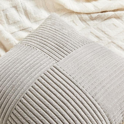 Fancy Homi 2 Packs Neutral Grey Lumbar Decorative Throw Pillow Covers 12x20 Inch for Living Room Couch Bed Sofa, Farmhouse Home Decor, Soft Striped Corduroy Rectangle Accent Cushion Case 30x50 cm