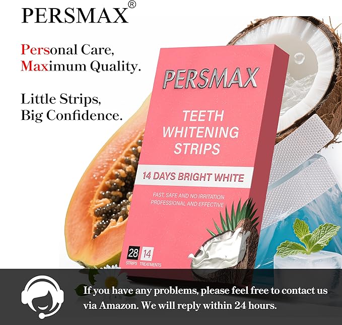 Teeth Whitening Strips for Sensitive Teeth Enamel Safe Smile Whitening Kit, 28 Strips 14 Treatments, No-Slip Remove Coffee Wine Smoking Stains Professional