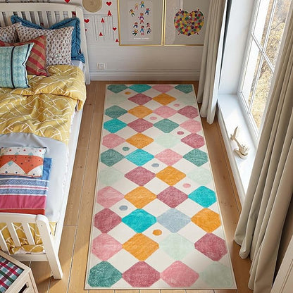 jinchan Runner Rug 2x5 Kids Hallway Washable Rug Indoor Soft Non Slip Modern Diamond Carpet for Nursery Room Bedroom Kitchen Laundry Room Confetti on Cream