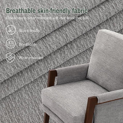 Modern Accent Chairs Set of 2 for Living Room Mid Century Arm Chairs Upholstered Bedroom Chairs Comfy Lounge Chairs with Solid Wood Frame, Grey