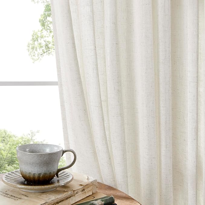 Joydeco Linen Curtains 84 Inch Length 2 Panels Set for Living Room, Light Filtering Drapes 37 Inch Width for Bedroom with Back Tab and Rod Pocket (37x84 inch)