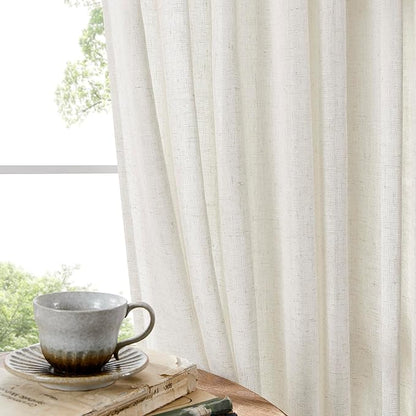 Joydeco Linen Curtains 84 Inch Length 2 Panels Set for Living Room, Light Filtering Drapes 37 Inch Width for Bedroom with Back Tab and Rod Pocket (37x84 inch)
