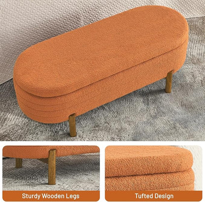 Furniliving 46” Storage Benches, End of Bed Bench with Button-Tufted Large Upholstered Storage Ottoman Teddy Window Bench with Storage Shoe Cabinet Bench, for Bedroom, Entryway, Closet, Orange