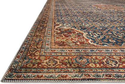 Loloi Layla Collection LAY-09 Cobalt Blue/Spice 2'-6" x 9'-6" .13" Thick Runner Rug, Soft, Durable, Vintage Inspired, Distressed, Low Pile, Non-Shedding, Easy Clean, Printed, Living Room Rug