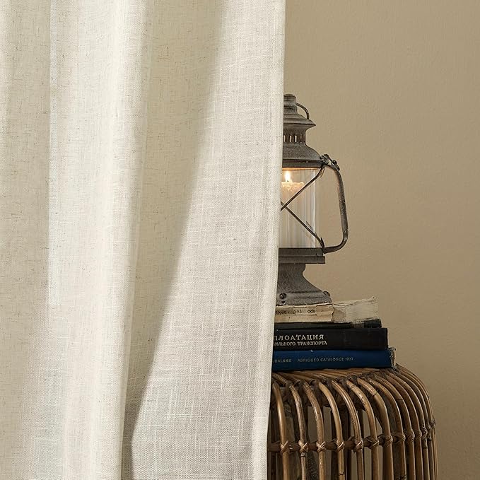 Joydeco Linen Curtains 108 Inch Length 2 Panel Sets,Light Filtering Curtains for Bedroom 52 Inch Wide Living Room Drapes with Back Tabs & Rod Pockets (W52 x L108 Inch, Beige)