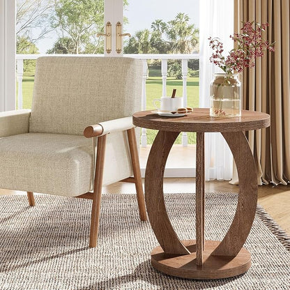 Tribesigns End Table, Round Side Table with Storage, Farmhouse Nightstand Bedside with Round Tabletop, Accent End Table for Living Room Bedroom Small Space, Wooden Accent Furniture (2, Brown)