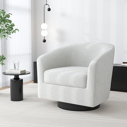 Swivel Barrel Accent Chair, Modern Round Chenille Fabric Arm Chair for Living Room, Bedroom, Comfy Club Reading Chairs for Adults（Chenille Fabric, Beige, Set of 4