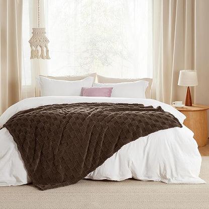 Bedsure GentleSoft Fall Throw Blanket for Couch Dark Brown - Checkered Fleece Blankets Gifts for Women Men Girls, Cute Soft Cozy Throw for Bedroom Home Decor Gifts, 50x60 Inches