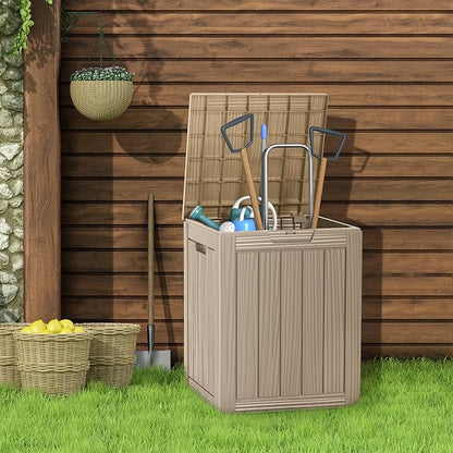 28 Gallon Deck Box Large Outdoor Storage for Patio Furniture,Outdoor Cushions,Garden Tools and Pool Supplies,Waterproof,Resin,Lockable(Grey)