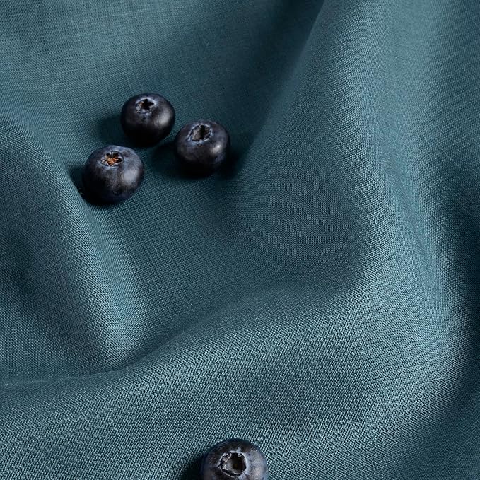 Solino Home Linen Table Runner 120 Inches Long - 100% Pure Linen Peacock Blue Table Runner 14 x 120 Inch - Fete