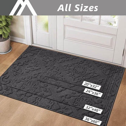 COSY HOMEER-Door-Mat-Non-Slip-Entryway-Rug 24”x36” Absorbent Welcome Mats Washable Dirt Trapper Door Mat Entrance Floor Mats for Front Back Doormats and Wet Shoes,Dark Grey