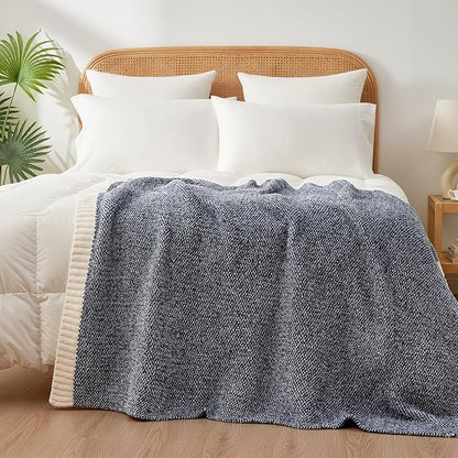Snuggle Sac Heather Navy Throw Blanket for Couch, Super Soft Warm Microfiber Blankets Navy Blue, Cozy Knit Fuzzy Plush Lightweight Throws for Sofa, Bed, Heather Navy,50x60 inches