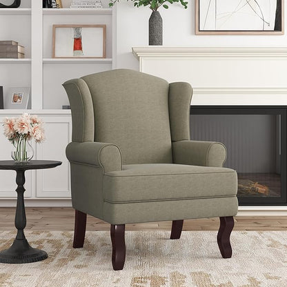 Accent Chair, High Back Upholstered Armchair with High Resilience Sponge & Wood Legs, Mid-Century Modern Comfy Single Sofa Reading Chairs for Living Room, Bedroom (Light Camel, Set of 2)