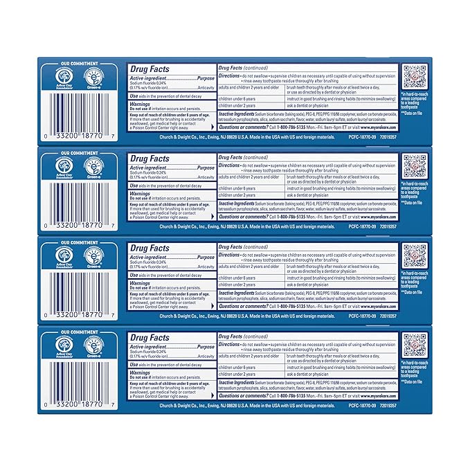 ARM & HAMMER Peroxicare Toothpaste for Gum Health, Baking Soda Toothpaste, Clean Mint, 6.0 oz (Pack of 4