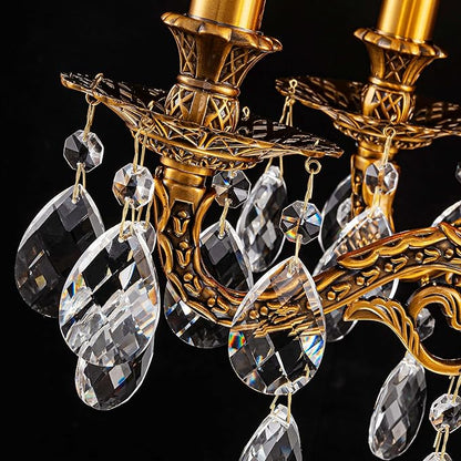 French K9 Crystal Maria Theresa Chandeliers, Luxury Vintage Pendant Light Fixture for Dining Room, Living Room, D18.3*H21~68 inch (Adjustable), Clear Crystal & Antique Bronze Finish Frame