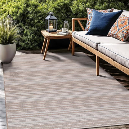 Stripe Outdoor Rug 5x7 Washable Outside Carpet for Indoor Patio Porch Waterproof Easy Cleaning Non Shedding Area Rugs Beige 5 x 7