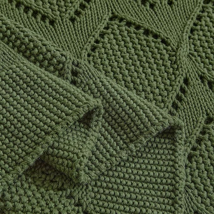 Longhui bedding Chunky Cotton Knit Throw Blanket for Couch, Sofa, Bed, or Chair, Decorative Breathable Fall Cable Knit Blanket 60 x 80 Inches, Large Olive Green