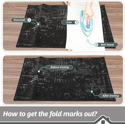 BEQHAUSE Dirt Trapper Door Mat 32"x48" Non-Slip Door Mats Washable Entryway Rugs Stain Resistant Doormat Absorbent Welcome Floor Mat for Front Back Door, Muddy Wet Shoes & Paws,Black