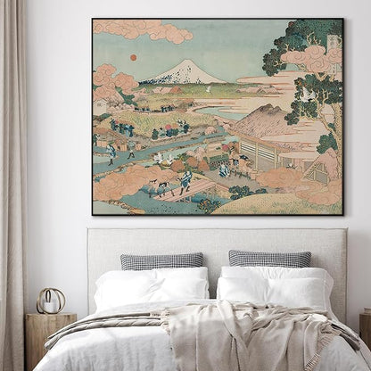 SIGNWIN 46"x60" Extra Large Framed Wall Art Japanese Ukiyo-e Landscape, Timeless Mt. Fuji Scene for Zen-Inspired or Asian-Style Interiors for Home Living Room Bedroom Decor (Frame Assembly Required)