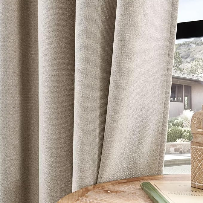 Joydeco Faux Linen Curtains 96 Inch Length 2 Panel Set, Light Filtering Curtains for Bedroom, 52 Inche Wide Living Room Drapes with Rod Pockets (52x96 inch, Linen)