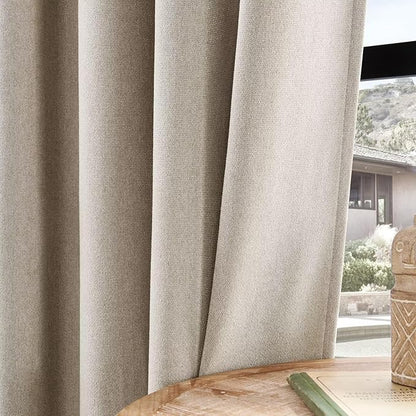 Joydeco Faux Linen Curtains 96 Inch Length 2 Panel Set, Light Filtering Curtains for Bedroom, 52 Inche Wide Living Room Drapes with Rod Pockets (52x96 inch, Linen)