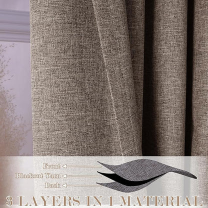 Full Blackout Privacy Curtains, 240 Inch Extra Wide Linen Blend Drapes, Pinch Pleat Window Drapery for Room Divider Storage/Space Room Separation, 1 Panel, W 240" x L 96", Light Brown