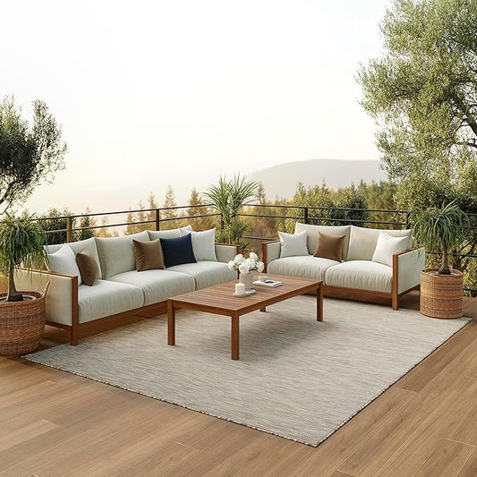 Nourison Home Positano Indoor-Outdoor Beige 7' x 10' Area Rug, Easy Cleaning, Non Shedding, Bed Room, Living Room, Dining Room, Backyard, Deck, Patio (7x10)