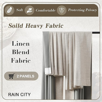 RAIN CITY Extra Long Blackout Curtains 132 Inches Long,Custom Length High Ceiling Tall Draperies for Large Windows Living Room Back Tab Rod Pocket with Hooks(50 x 132-in 11ft Beige 2PCs)