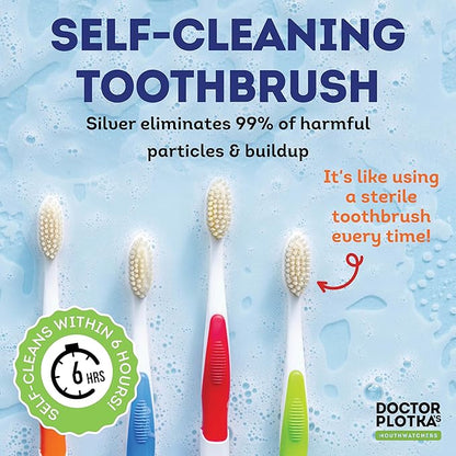 MOUTHWATCHERS Soft Flossing Toothbrushes, Value Pack of 4, Blue, Manual Toothbrush for Adults, Ultra Clean, Good for Sensitive Teeth and Gums, by Dr. Plotka's
