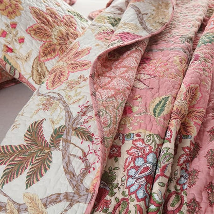 NEWLAKE Cotton Patchwork Bedspread, 3-Piece Bedding Quilt Set with Real Stitched Embroidery, Reversible Matelasse Bed Coverlet Set,Bohemian Floral, Queen Size