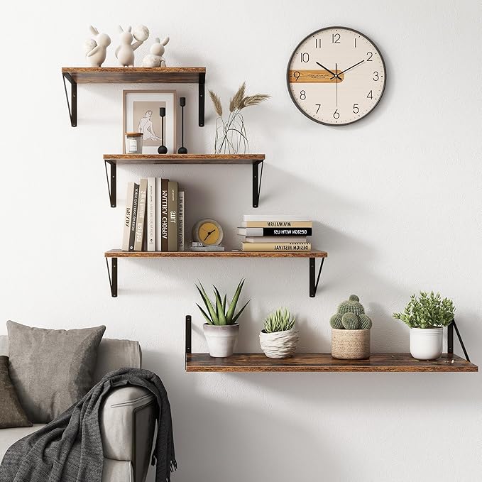 18"W x10"D Floating Shelves, Farmhouse Wall Shelves Home Decor Shelf, Deep Bathroom Shelves with Bracket, 10 Inch Deep Wall Shelf for Living Room, Kitchen, Bedroom, Rustic Brown, Set of 2