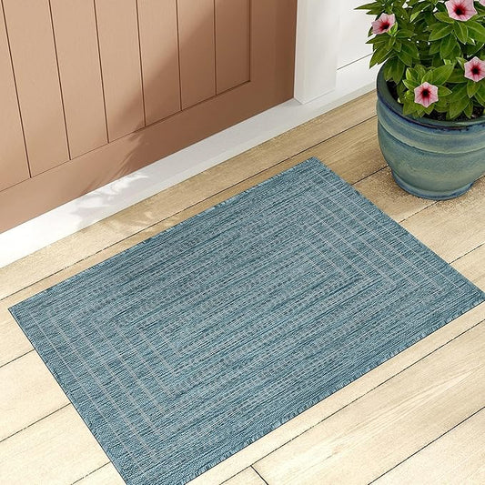Adiva Rugs Outdoor Indoor Area Rug, Weather Resistant, Easy to Clean, Stain Resistant Floor Mat for Dining Room, Backyard, Deck, Patio (Aqua Weiss, 2' x 3')