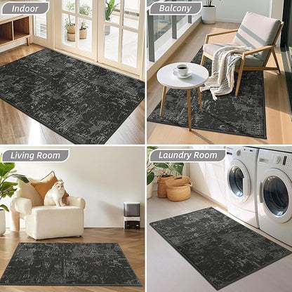BEQHAUSE Dirt Trapper Door Mat 32"x48" Non-Slip Door Mats Washable Entryway Rugs Stain Resistant Doormat Absorbent Welcome Floor Mat for Front Back Door, Muddy Wet Shoes & Paws,Dark Grey