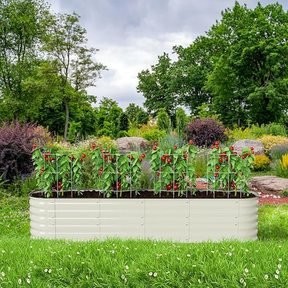 Raised Garden Bed Kit 8×2×1.4 FT Magnesium-Aluminum-Zinc Stainless Steel Metal Planter Box for Planting Outdoor Plants Vegetables (Beige)