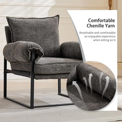 YISHENG Accent Chair with 6-Angle Adjustable Backrest, Chenille Fabric Living Room Chair Upholstered Lounge Chair, Modern Chair Cozy Reclining Chair for Reading Room, Set of 2 Gray