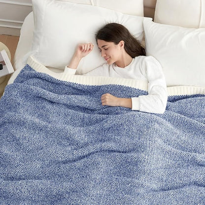 Snuggle Sac Queen Size Bedding Blankets, Super Soft Warm Oversized Blankets for Bed, Cozy Knit Fuzzy Plush Bed Blankets,Heather Royal Blue,90x90 inches