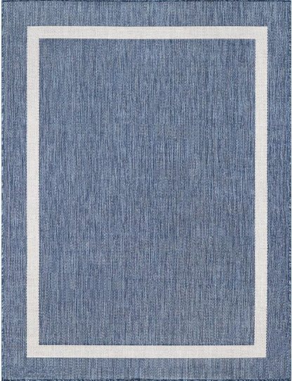 Bordered Outdoor Rug 9x12 Washable Outside Carpet for Indoor Patio Porch Waterproof Easy Cleaning Non Shedding Area Rugs Blue 9 x 12