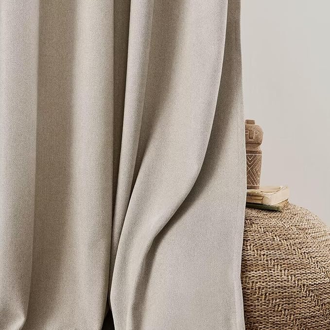 Joydeco Faux Linen Curtains 72 Inch Length 2 Panels Set, Light Filtering Curtains for Bedroom, 52 Inches Wide Living Room Drapes with Rod Pockets (52x72 inch, Birch)