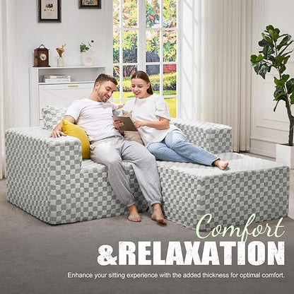 Hobestluk Modular Sectional Sofa Memory Foam Couch L Shape Sofa for Living Room Loveseat with Chaise Lounge Cloud Couch with Removable Cove (Plush GREYOLIVE, Loveseat with Chaise)