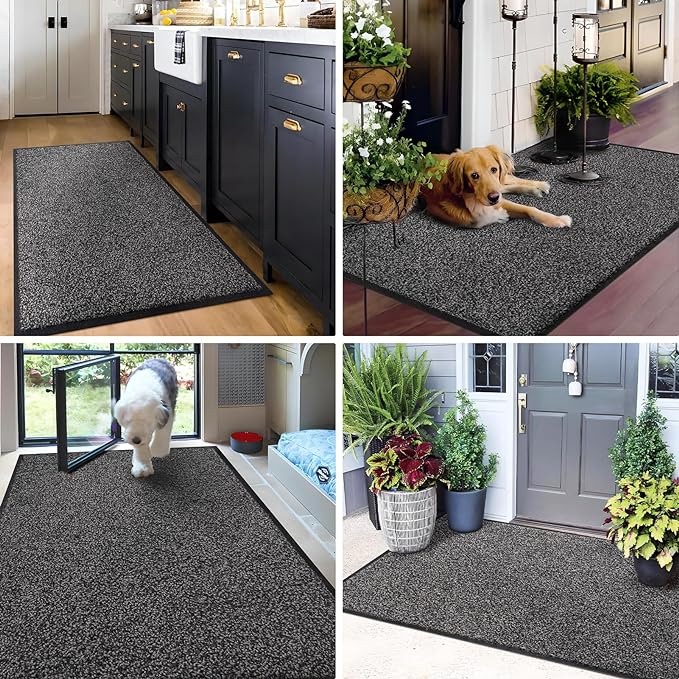 Mibao Front Door Mat, Dirt Trapper Welcome Mat for Outdoor Indoor, Non-Slip Waterproof Doormat, Durable Machine Washable Low Profile Entry Rug for Back Door Outside Patio Porch, 48" x 24", Grey