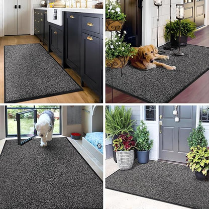 Mibao Front Door Mat, Dirt Trapper Welcome Mat for Outdoor Indoor, Non-Slip Waterproof Doormat, Durable Machine Washable Low Profile Entry Rug for Back Door Outside Patio Porch, 30" x 18", Grey