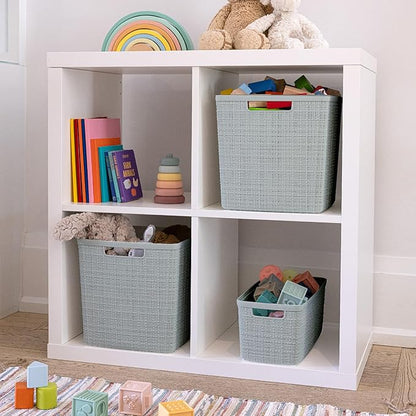 Curver Jute Decorative Plastic Organization and Storage Basket Perfect Bins for Home Office, Closet Shelves, Kitchen Pantry and All Bedroom Essentials, Set of 8 Grey