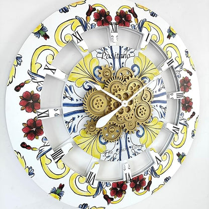 The Gears Clock Wall Clock Italy Collection with Moving Gears (Positano, 36 inch Round)