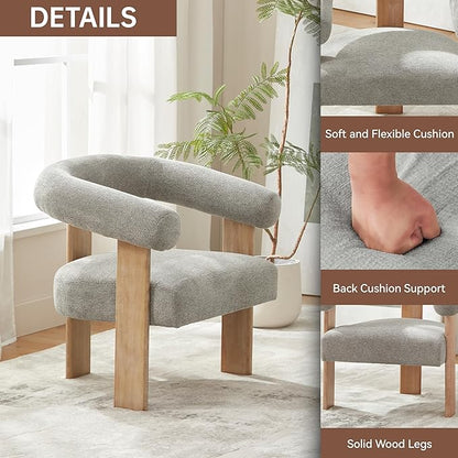 VKNOW Accent Chair Living Room Chair Set of 2, Modern Upholstered Armchair with Solid Wood Legs, Comfy Barrel Arm Chairs for Living Room Bedroom, Light Grey