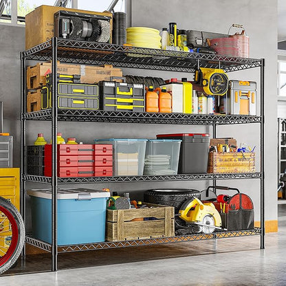 REIBII 2560LBS Storage Shelves 55.5"W Metal Shelving Unit 4 Tier Wire Shelving Commercial Adjustable Garage Shelving Heavy Duty for Storage Rack for Pantry, Garage, Kitchen, 55.5"W x 18"D x 55.5"H