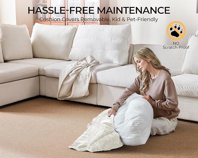 Oversized Modular Sofa Comfy Cloud Couch with Storage, Extra Deep Plush Sectional Sofa Set for Living Room, Covers Washable, Chenille, Olar (White, 8-Seater with Corner & 2 Ottomans, u-Shaped)