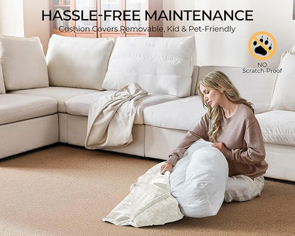 Oversized Modular Sofa Comfy Cloud Couch with Storage, Extra Deep Plush Sectional Sofa Set for Living Room, Covers Washable, Chenille, Olar (White, 6-Seater with 3 Ottomans, Sleeper)