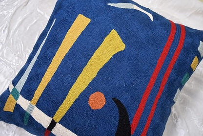 Kandinsky Abstract Pillow Cover - Blue | Modern Throw Pillows | Contemporary Chair Pillow | Modern Farmhouse Pillows | Modern Couch Pillow | Needlepoint Accent Cushion | Size 18x18